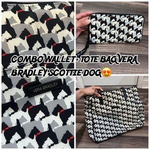 Vera Bradley Scottie Dog Pattern Tote and Wallet Set Combo - Black, White, Red